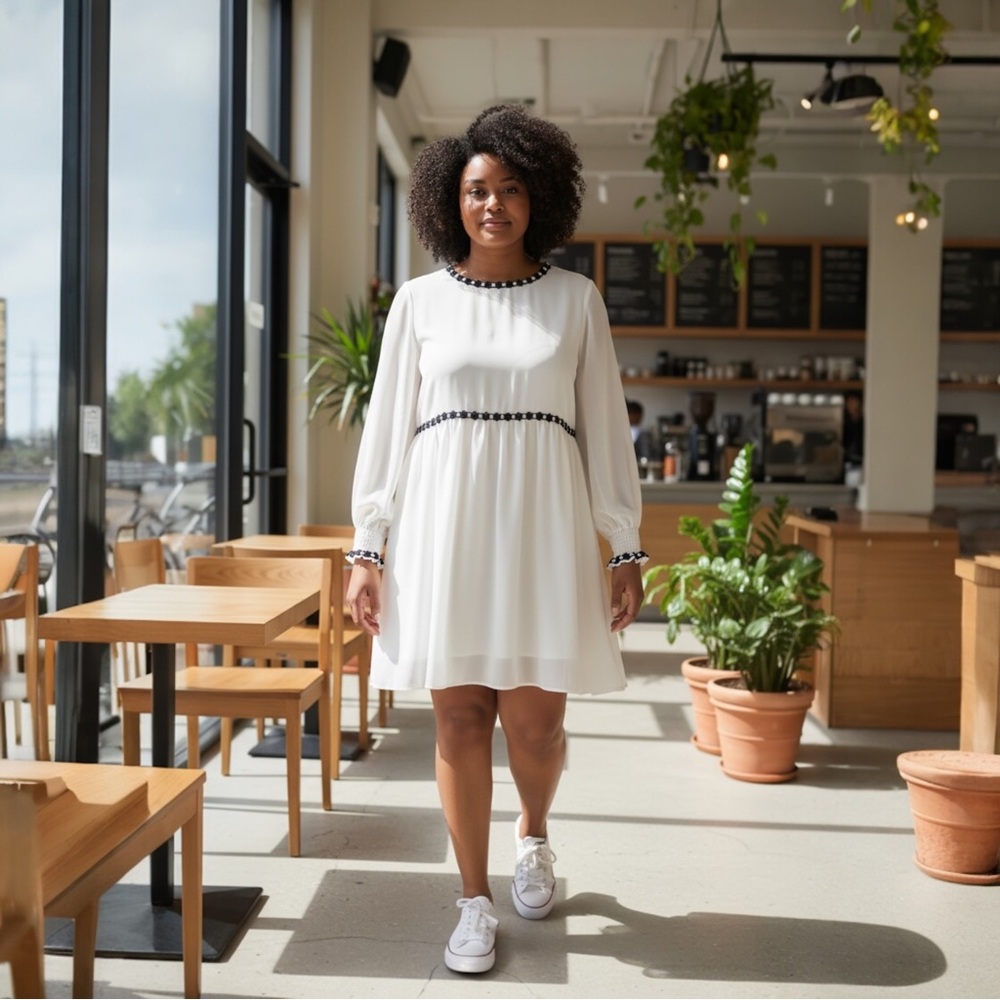 ASOS: White Dress with Black Floral Trim
